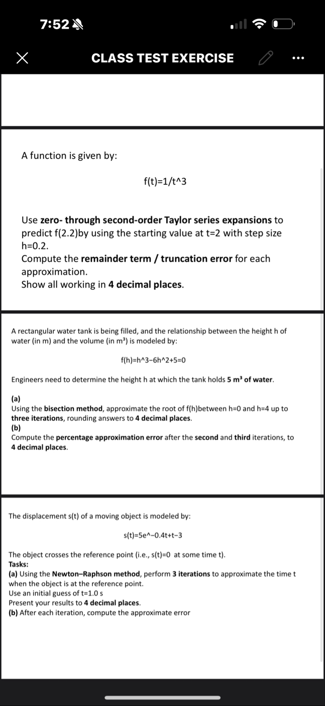7 : 5 2 CLASS TEST EXERCISE A function is given