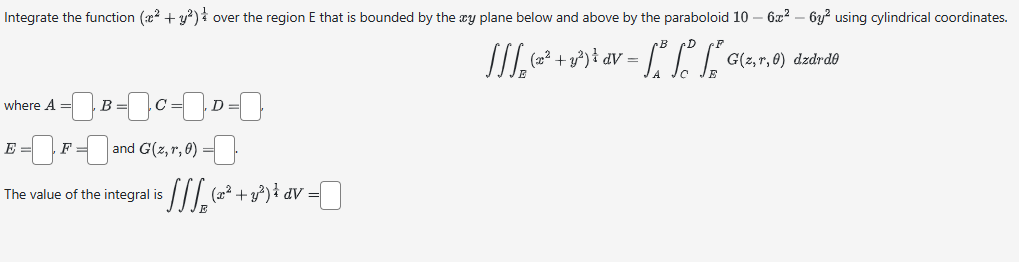 Integrate the function ( x 2 + y 2 ) 1 4 over the