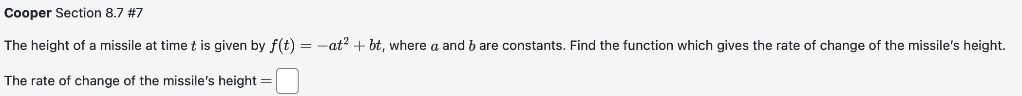 Cooper Section 8 . 7 # 7 The height o f a missile