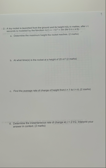 A toy rocket is launched from the ground and its