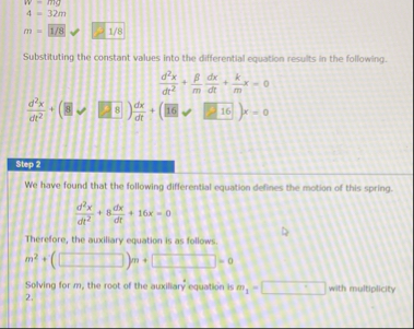 w = m g 4 = 3 2 m m = 1 8 Substituting the