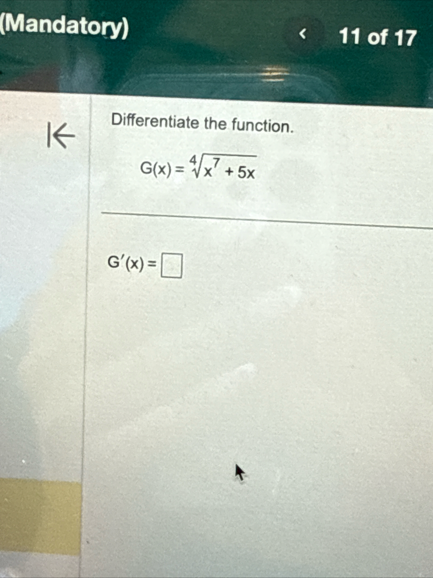 ( Mandatory ) 1 1 of 1 7 Differentiate the