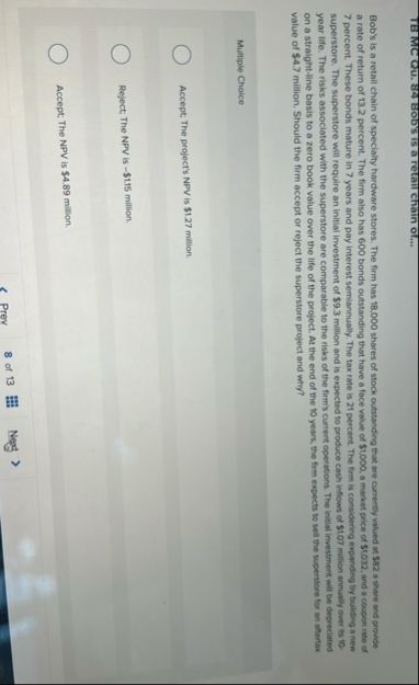 TB MC GU . 8 4 Bob's is a retail chain of . . .