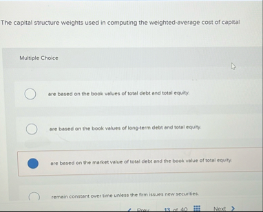 The capital structure weights used in computing