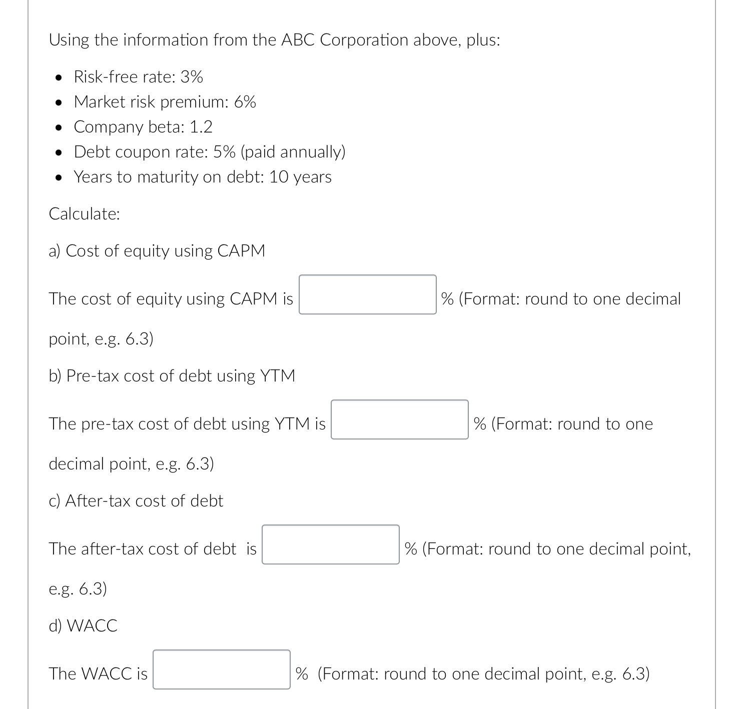 Using the information from the ABC Corporation