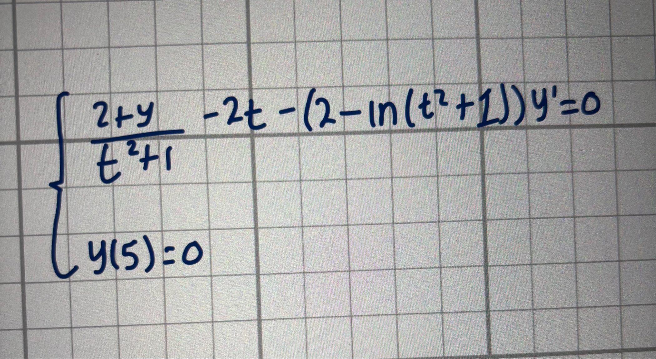 2 y t 2 1 - 2 t - ( 2 - l n ( t 2 1 ) ) y ' = 0 y