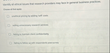 Identify all ethical issues that research