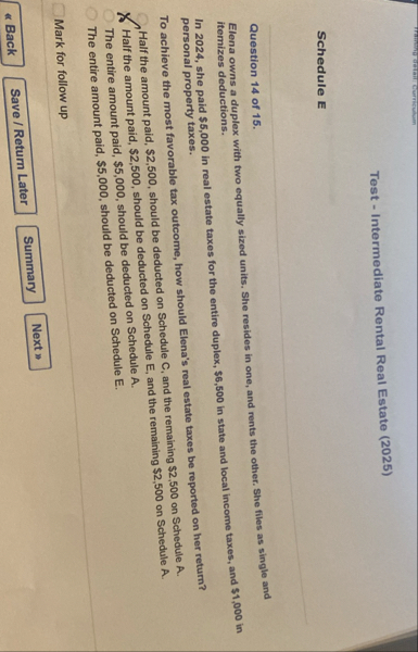 Test - Intermediate Rental Real Estate ( 2 0 2 5