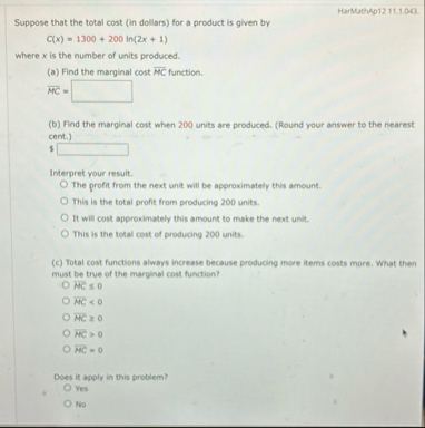 HarMathAp 1 2 1 1 , 1 . 0 4 3 . Suppose that the