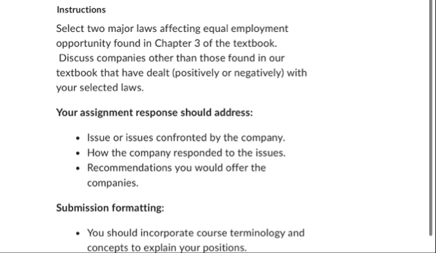 Instructions Select two major laws affecting