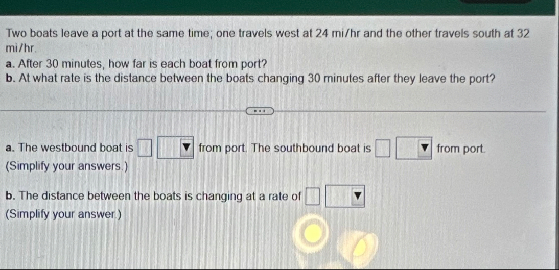 Two boats leave a port at the same time; one