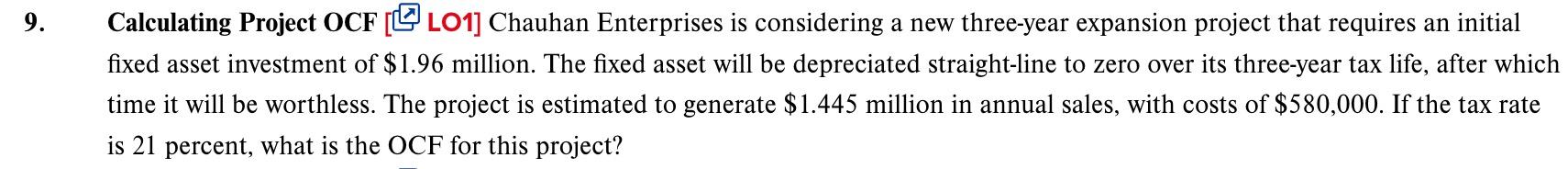 9 . Calculating Project OCF [ O 1 ] Chauhan