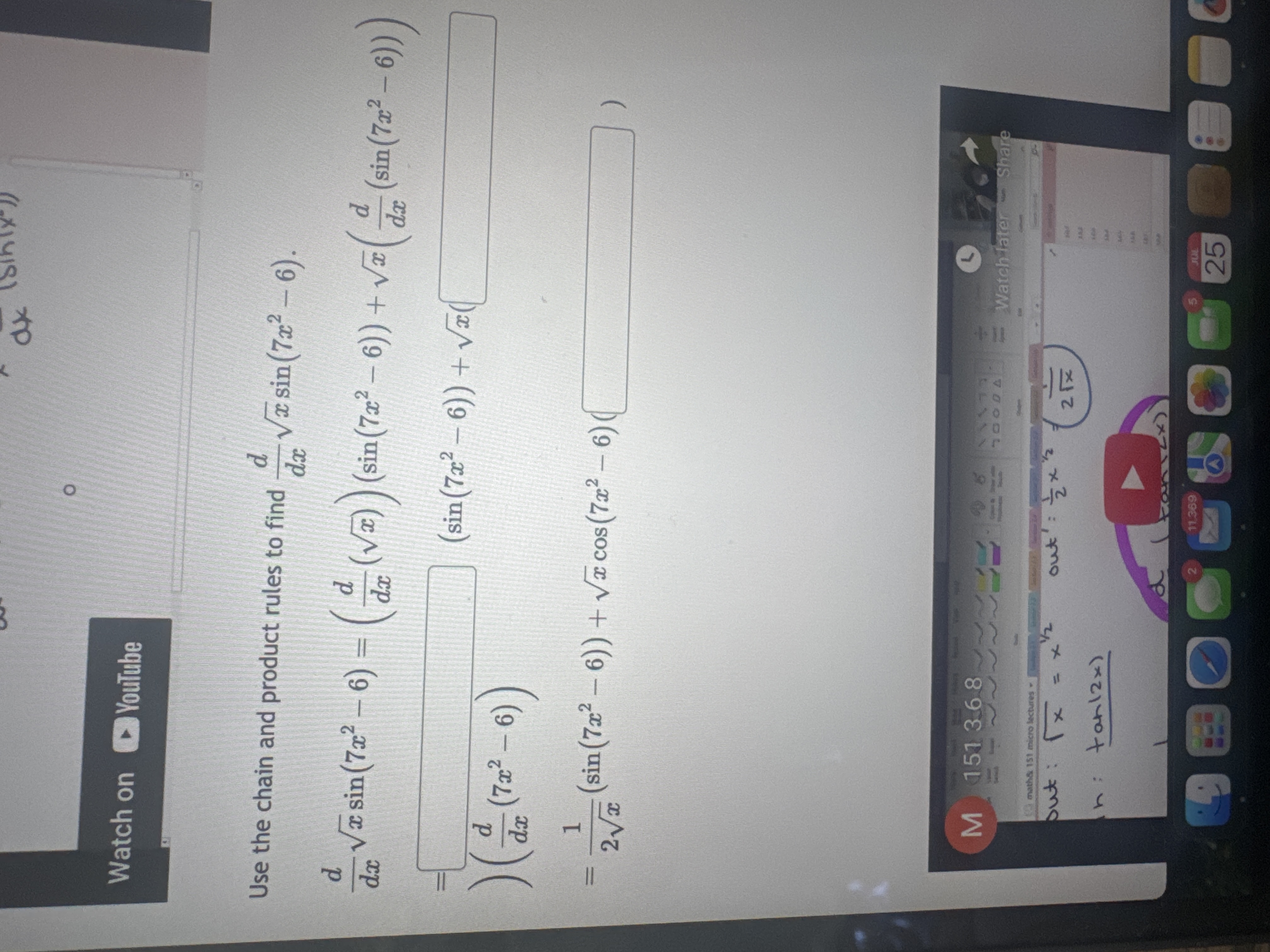 Use the chain and product rules t o find d d x x