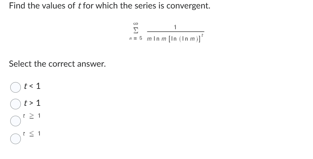 Find the values o f t for which the series i s