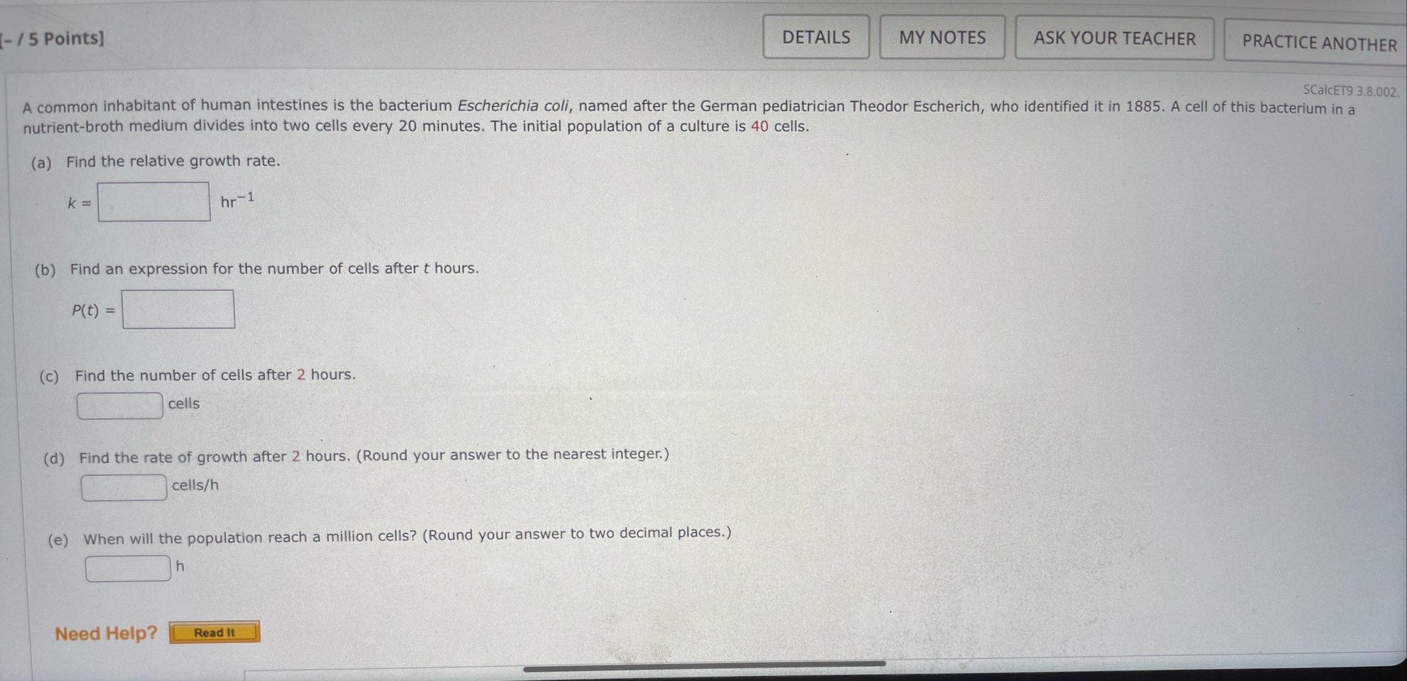 [ - / 5 Points ] PRACTICE ANOTHER SCalcET 9 3 . 8