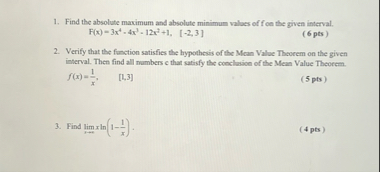 Find the absolute maximum and absolute minimum