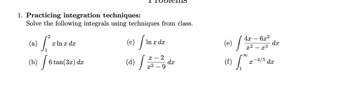 Practicing integration techniques: Solve the