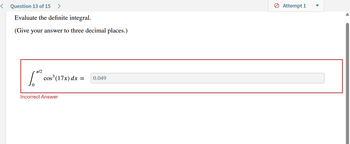 Question 1 3 o f 1 5 Evaluate the definite
