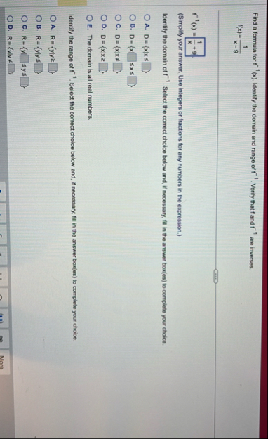 Find a formula for f - 1 ( x ) . Identify the