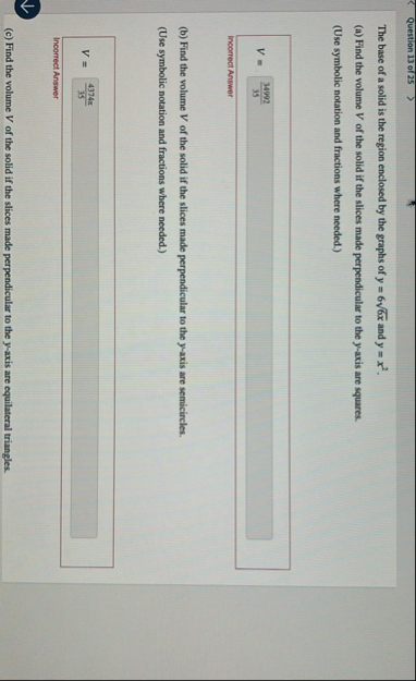 Question 1 3 o / 2 5 The base of a solid is the