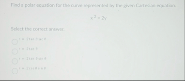 Find a polar equation for the curve represented