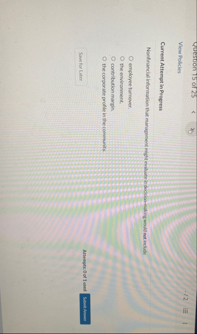 Question 1 5 of 2 5 - / 2 View Policies Current