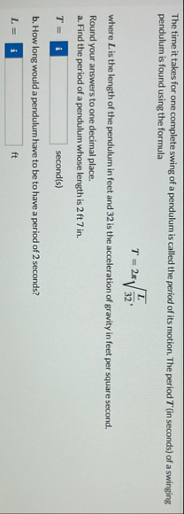 The time it takes for one complete swing of a