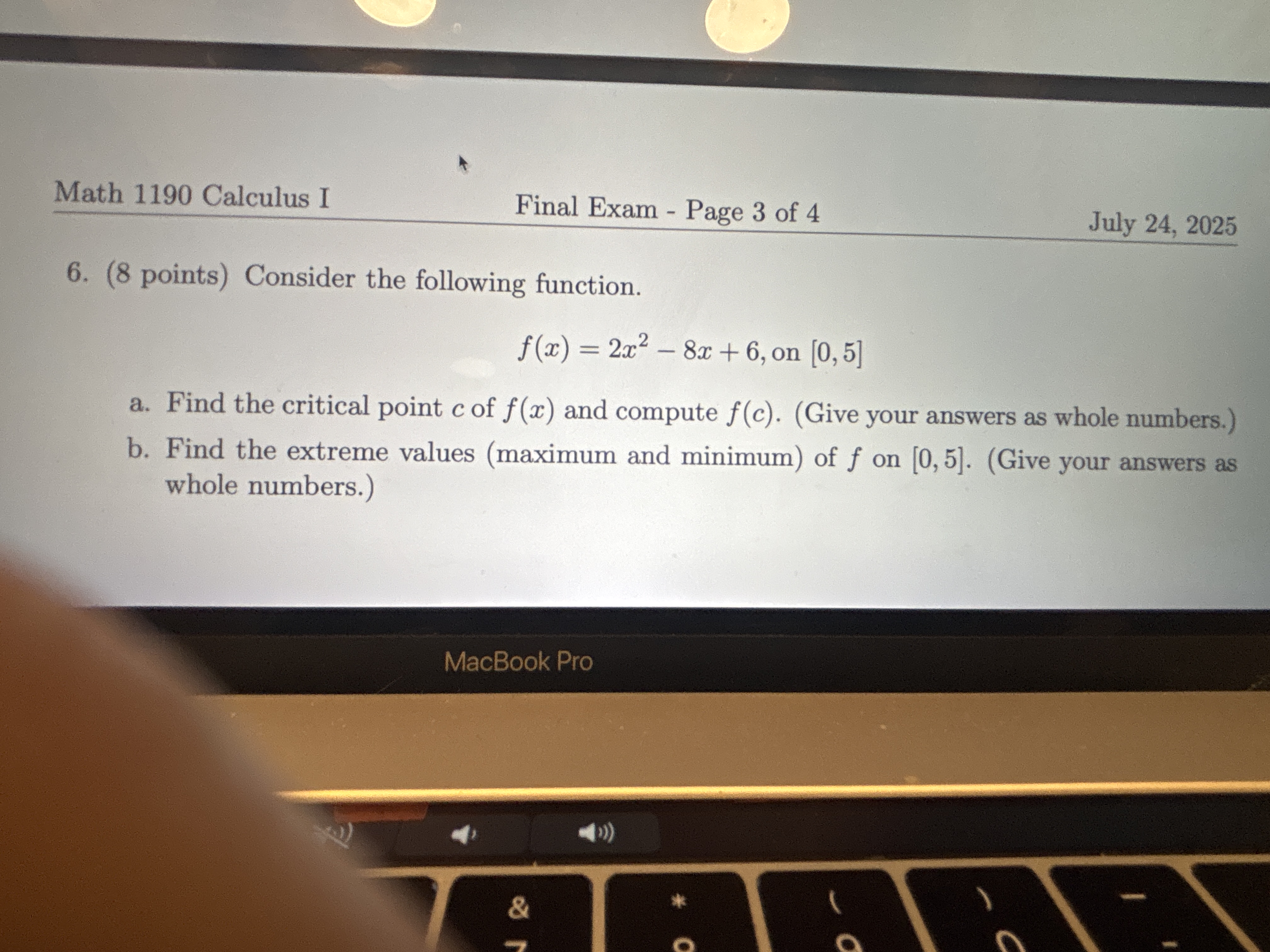 ( 8 points ) Consider the following function. f (