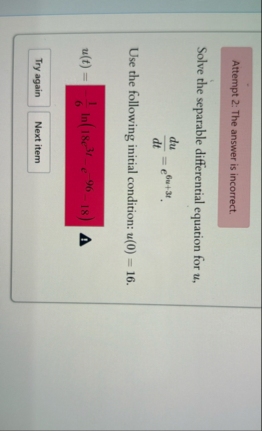 Attempt 2 : The answer is incorrect. Solve the