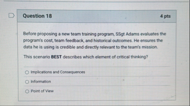 Question 1 8 4 pts Before proposing a new team