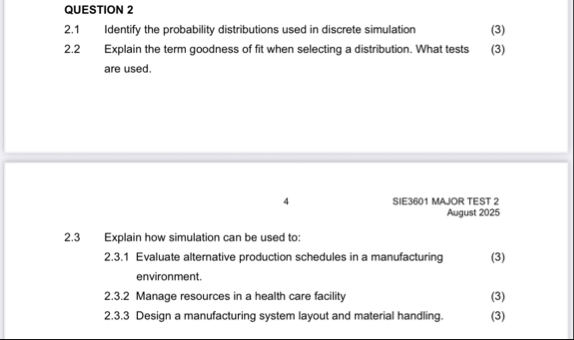 QUESTION 2 2 . 1 Identify the probability