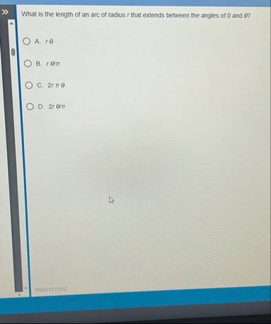 What is the length of an arc of radius r that