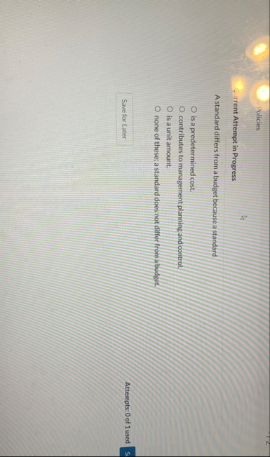 Policies - urrent Attempt in Progress A standard