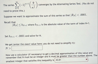 The series n = 1 ( - 1 ) n 1 ( 9 n 1 2 )