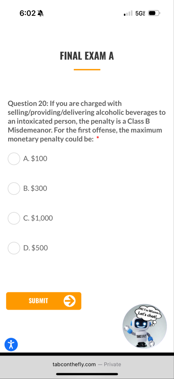 6 : 0 2 5 G FINAL EXAM A Question 2 0 : If you