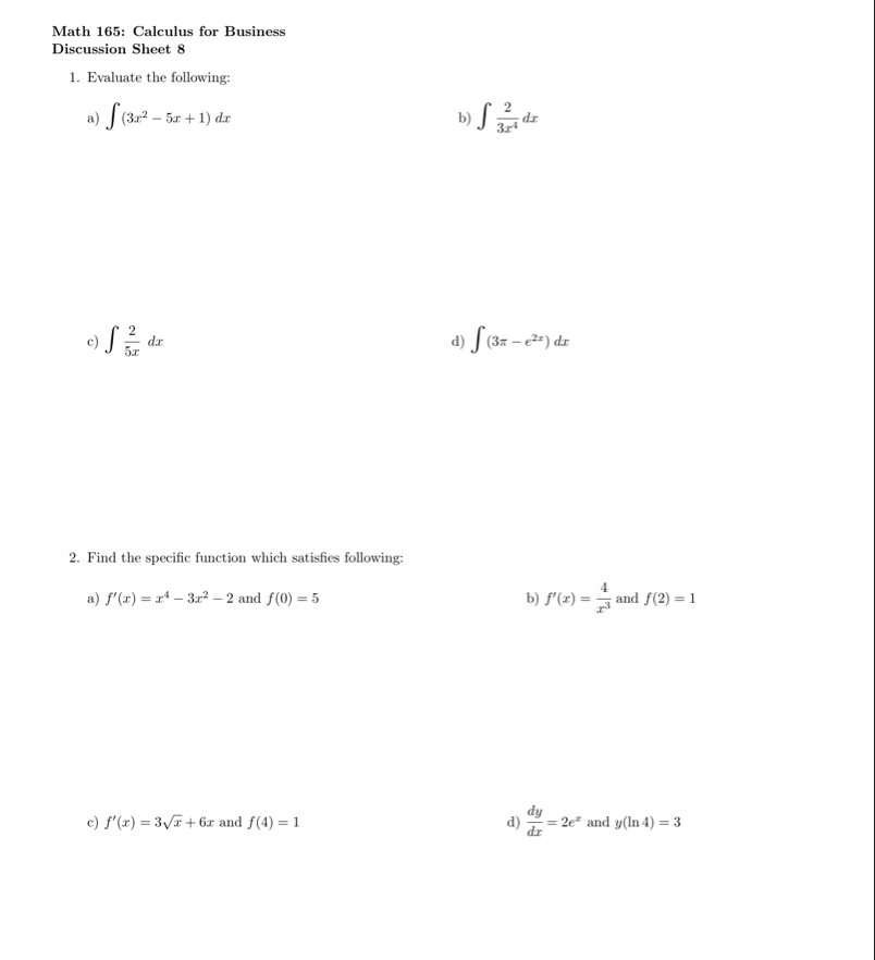 Math 1 6 5 : Calculus for Business Discussion