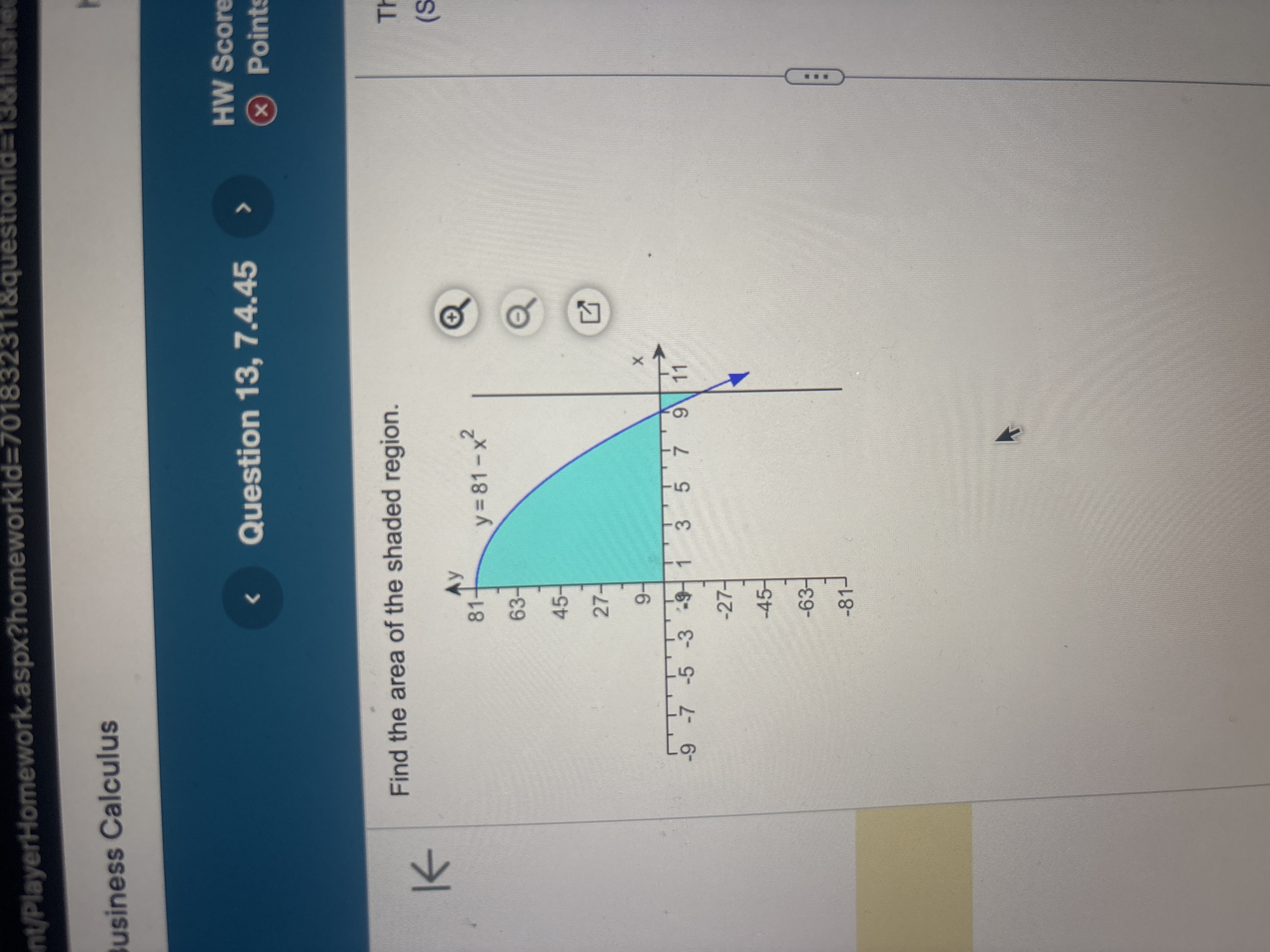 Find the area of the shaded region. The total