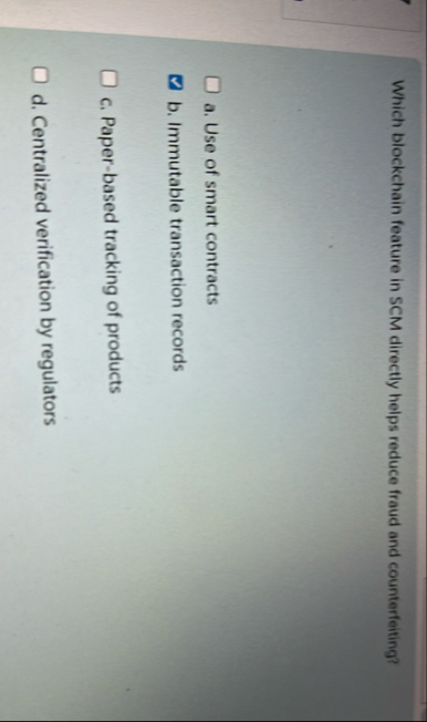 Which blockchain feature in SCM directly helps