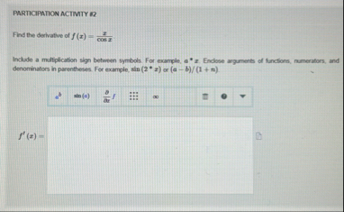 PARTICIPATION ACTIVITY 8 2 Find the derivative of