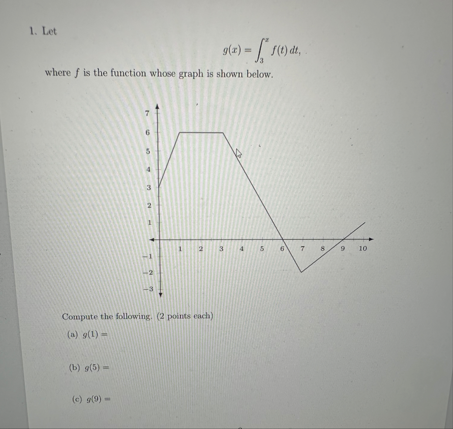 Let g ( x ) = 3 x f ( t ) d t where f is the