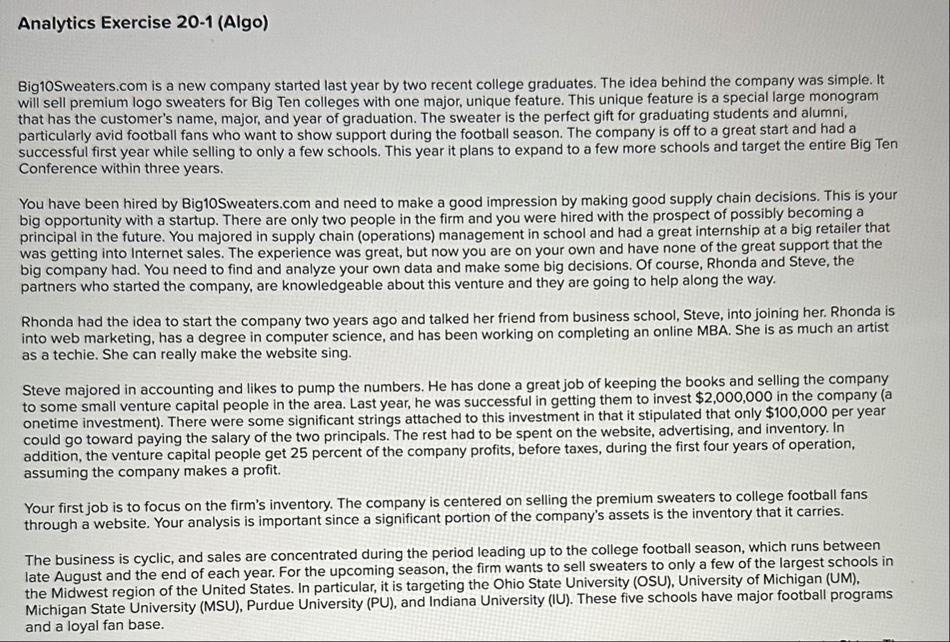 Analytics Exercise 2 0 - 1 ( Algo ) Big 1 0