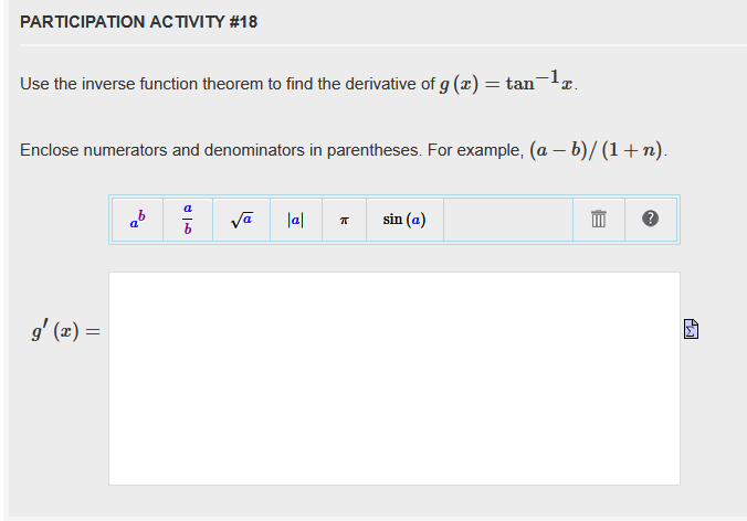 PARTICIPATION ACTIVITY # 1 8 Use the inverse