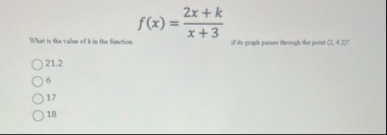 What is the value of k in the fanction f ( x ) =