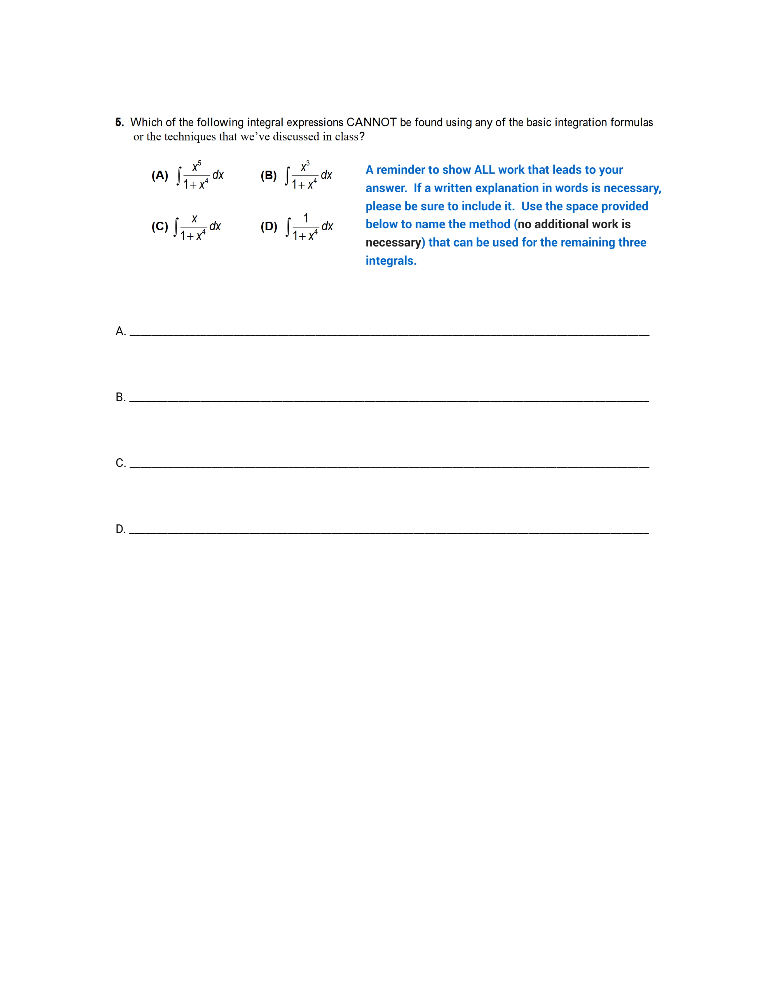 Which o f the following integral expressions