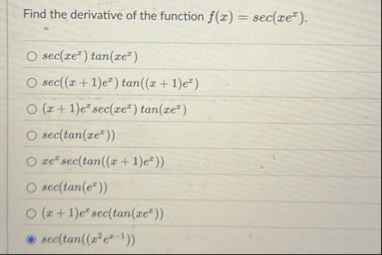 Find the derivative of the function f ( x ) = s e