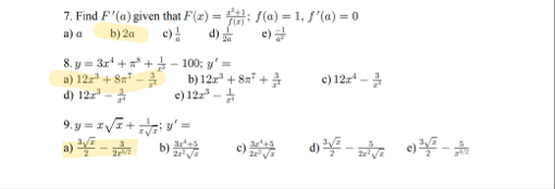 Find F ' ( a ) given that F ( x ) = x 2 1 f ( x )