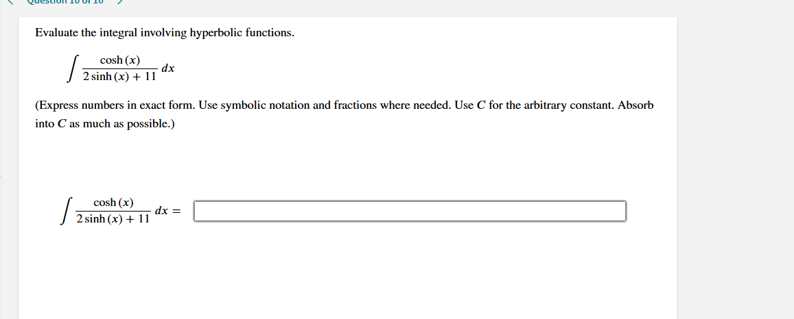 Evaluate the integral involving hyperbolic