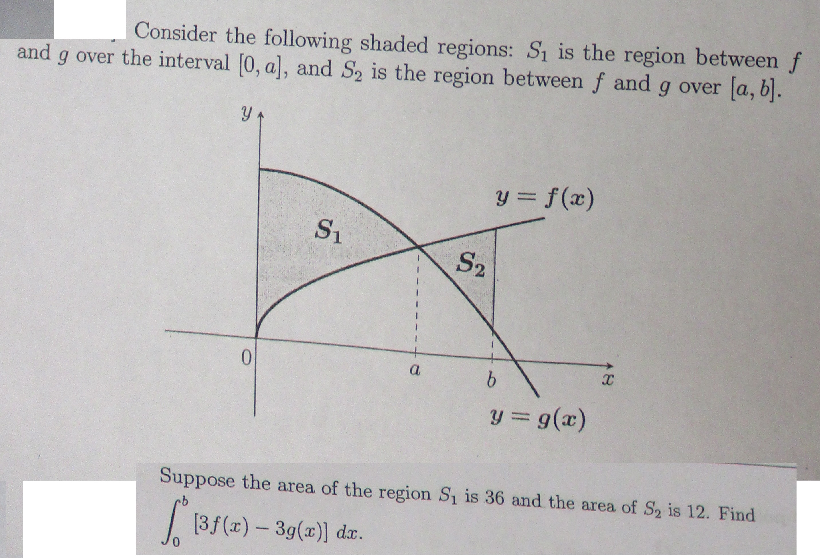 Suppose the area o f the region S 1 i s 3 6 and