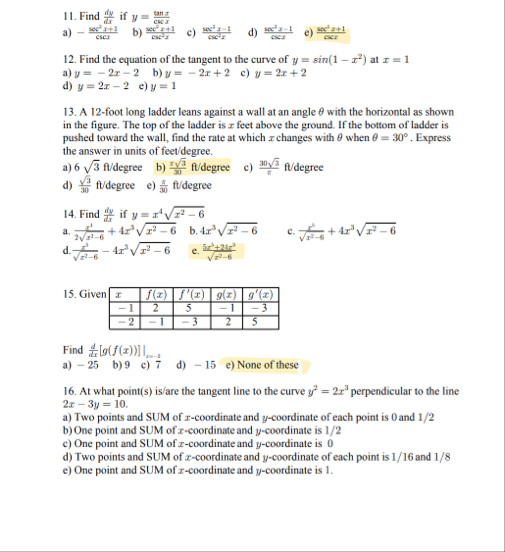 Find d y d x if y = s i n x c o s x a ) - s e c 2