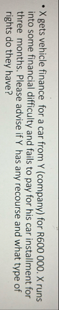 x gets vehicle finance for a car from Y ( company